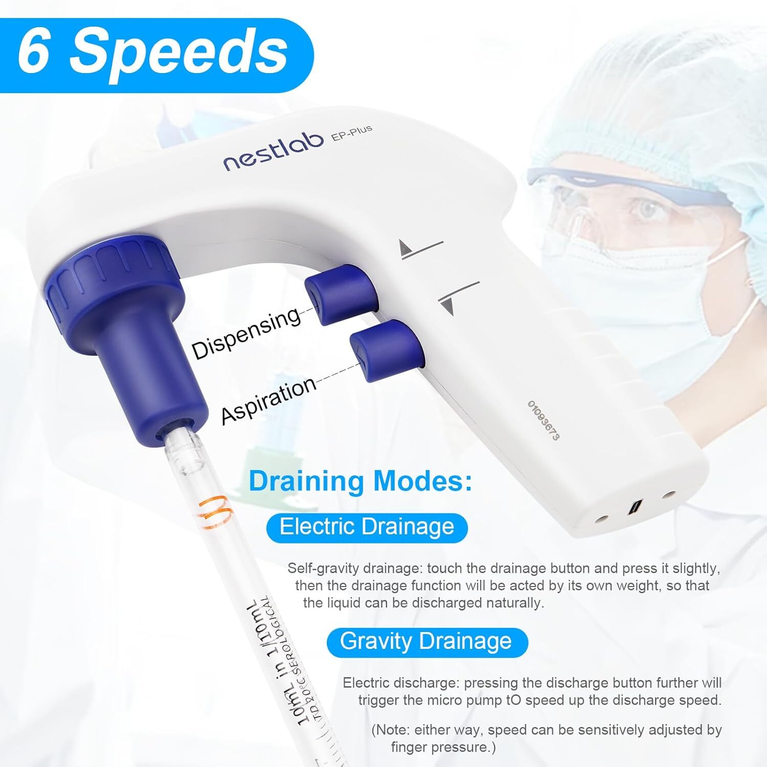 Lab Electric Pipette Controller 0.1-100ml Digital LCD Adjustable Pump 100‑240V