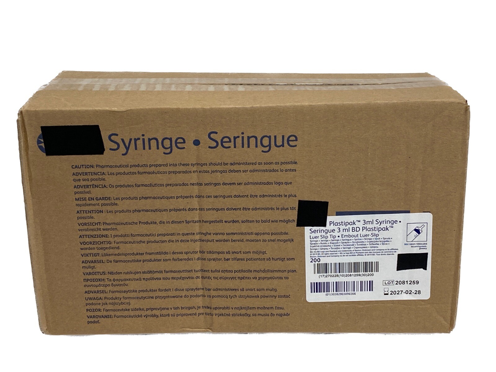 (200/Pk) Lab 3mL Plastic Disposable General Use Graduated Syringe w/ Slip Tip