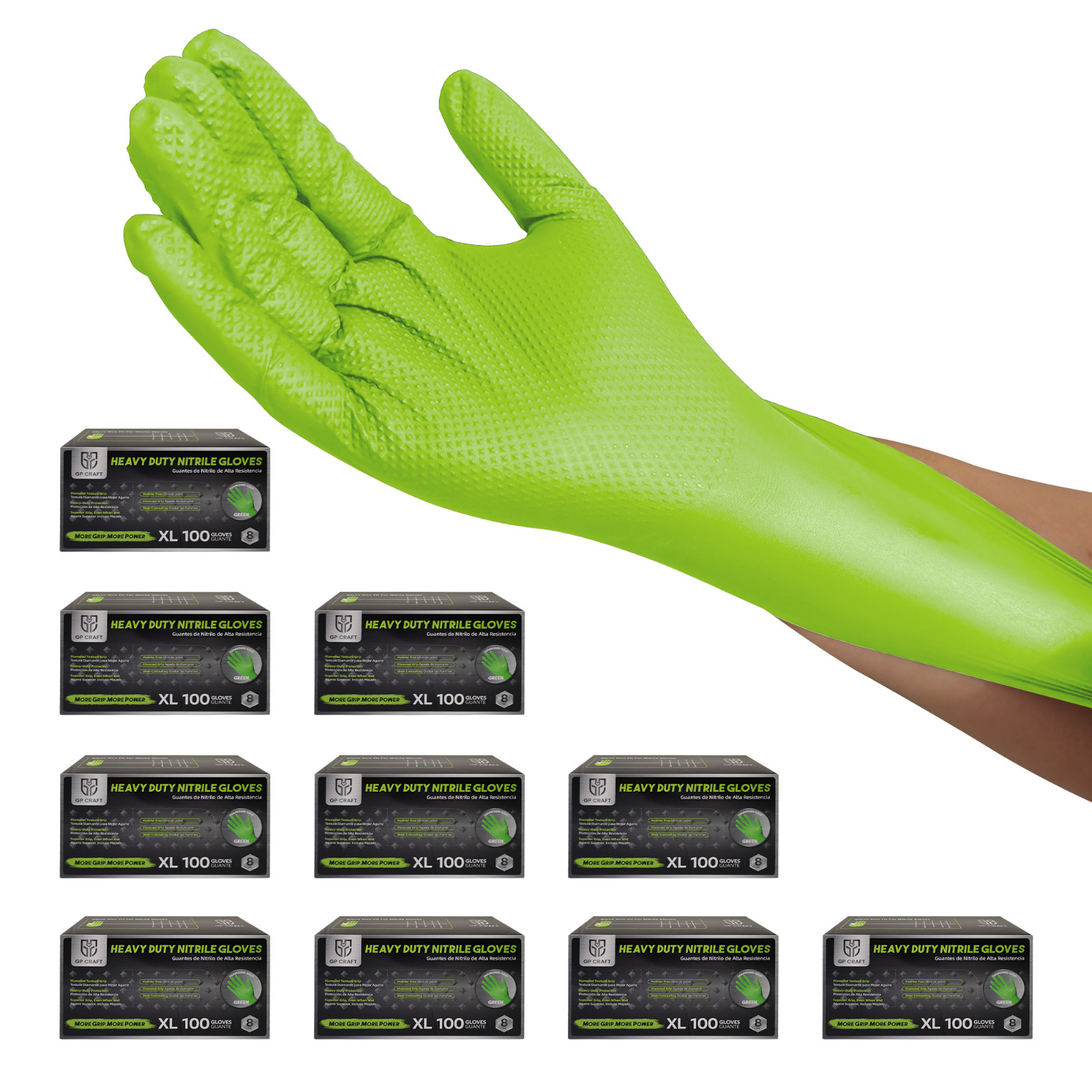 GP Craft Green Nitrile Gloves Disposable Latex-Free (100/count) 8 Mil Thick