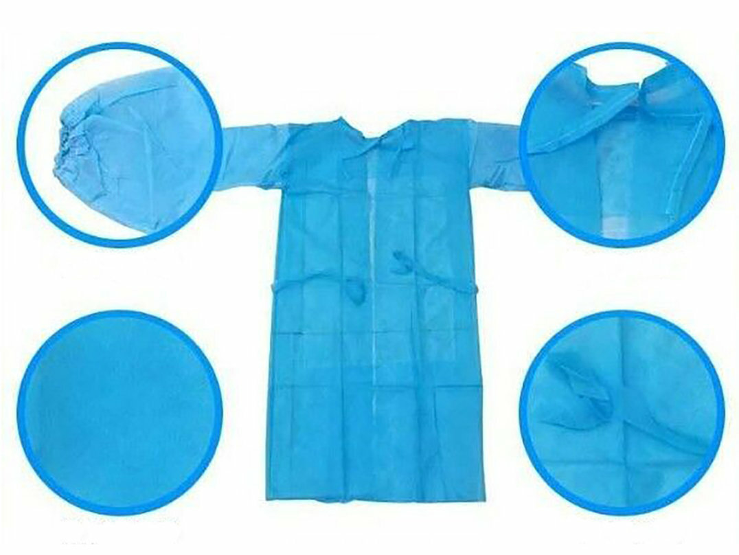 Fluid Resistant Full Length PPE Isolation Gowns Blue Elastic Cuffs Level 2 42g &