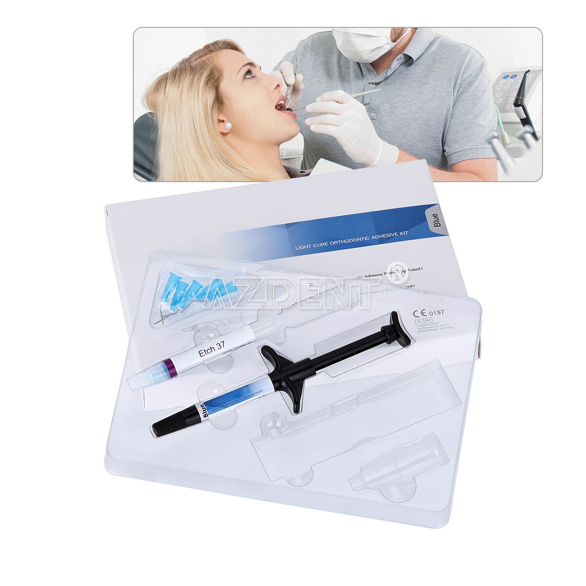 Dental Light Cure Orthodontic Brackets Adhesive Paste Acid Etching Gel Blue Kit