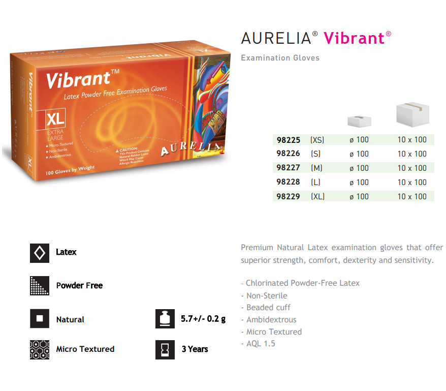 White Latex Exam Gloves, Medium M, Aurelia Vibrant 5.5 mil (Box of 100)