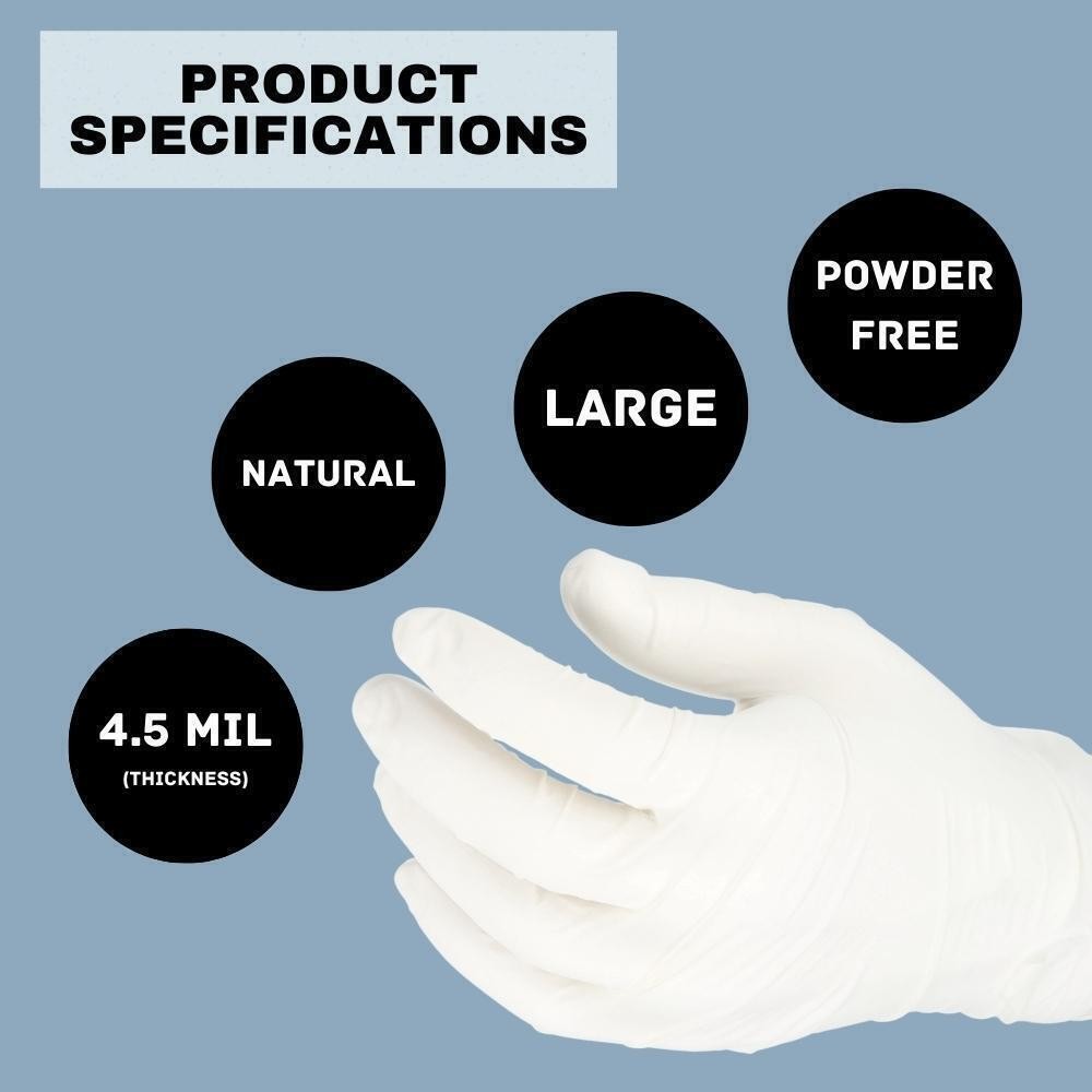 Powder Free Latex Disposable Exam Gloves Large 4.5 Mil Natural Rubber 1000 Qty