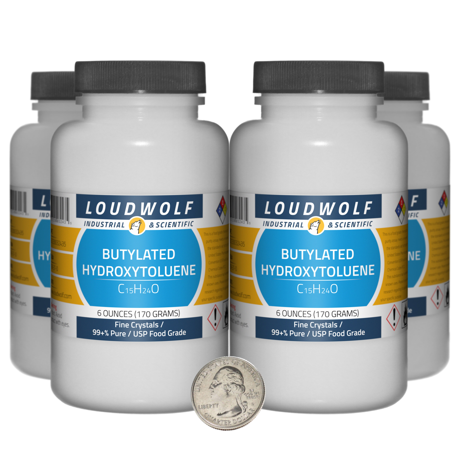 Butylated Hydroxytoluene / 1.5 Lbs / 4 Bottles / 99+% USP Food Grade