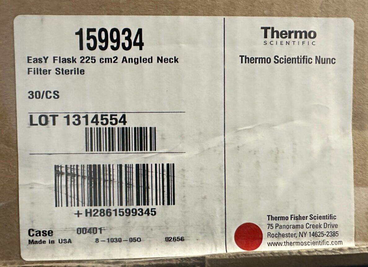 Thermo Scientific REF #159934 EasY Flask 225 cm2 Angled Neck Case of 30 NIB