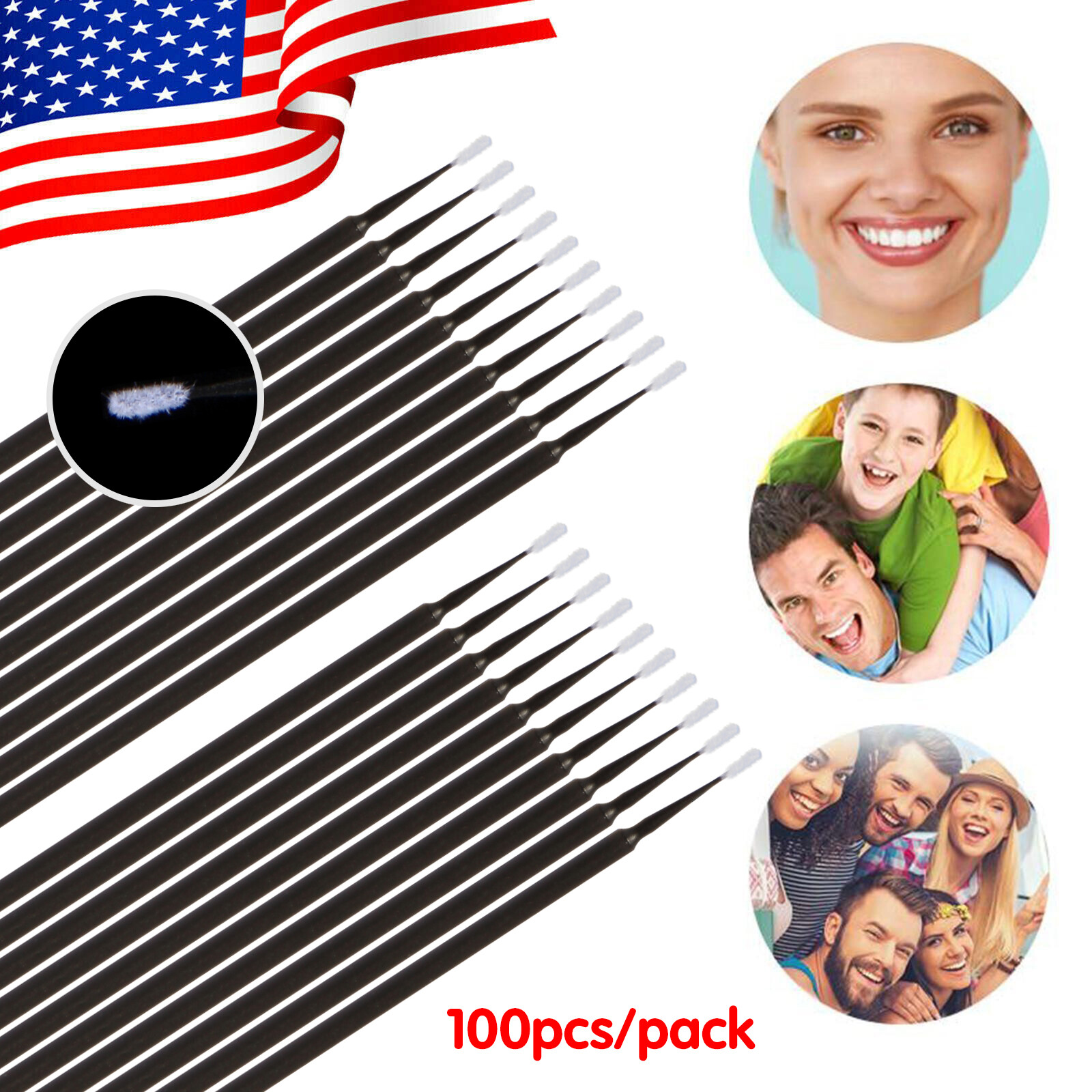 Dental Microbrush Disposable Applicators Tips Micro Brush size 1.2mm black SS