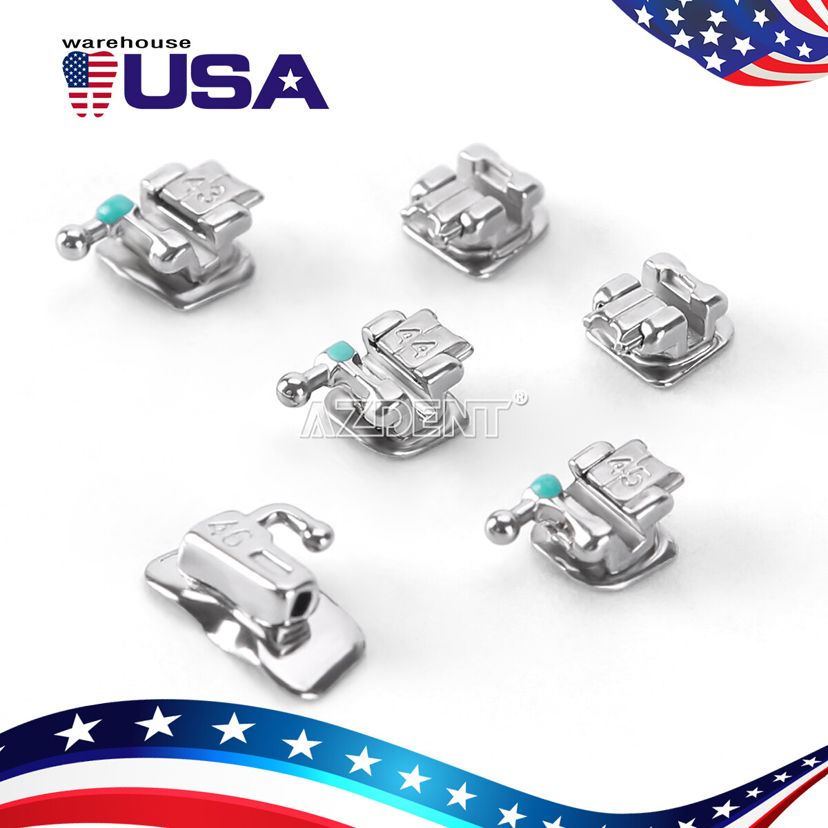 AZDENT Dental Orthodontic Self-Ligating Brackets Braces Mini Roth.022 Hooks 345