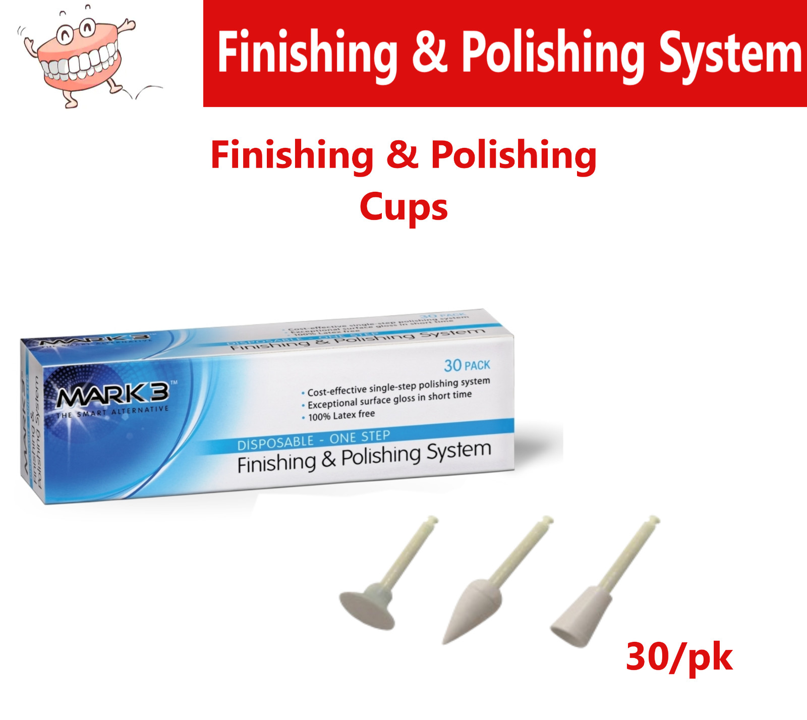 Dental Pogo Polishers Type Finishing & Polishing Cups 30/pk
