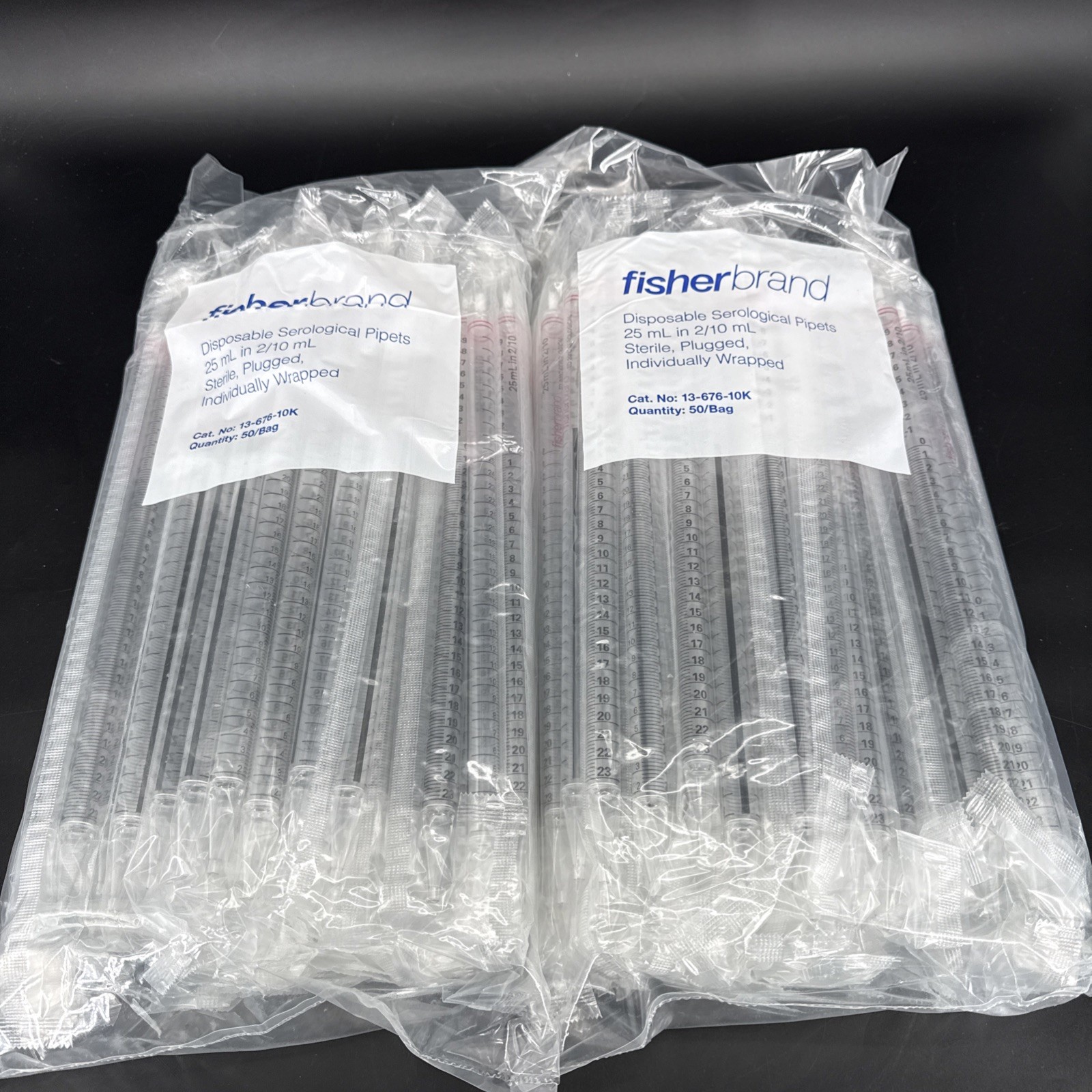 Lot 2 PKS Fisherbrand Cat No 13-676-10K Serological Pipets 10mL IN 2/10mL