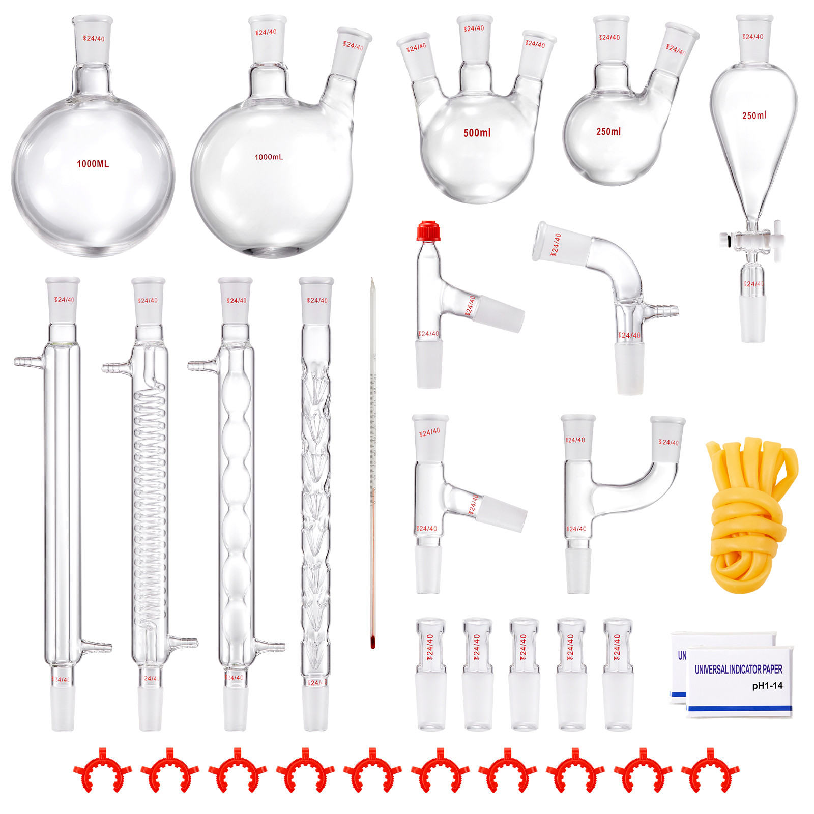 VEVOR Lab Glassware Distillation Kit 1000ml 3.3 Boro 32 pcs Glassware Equipment