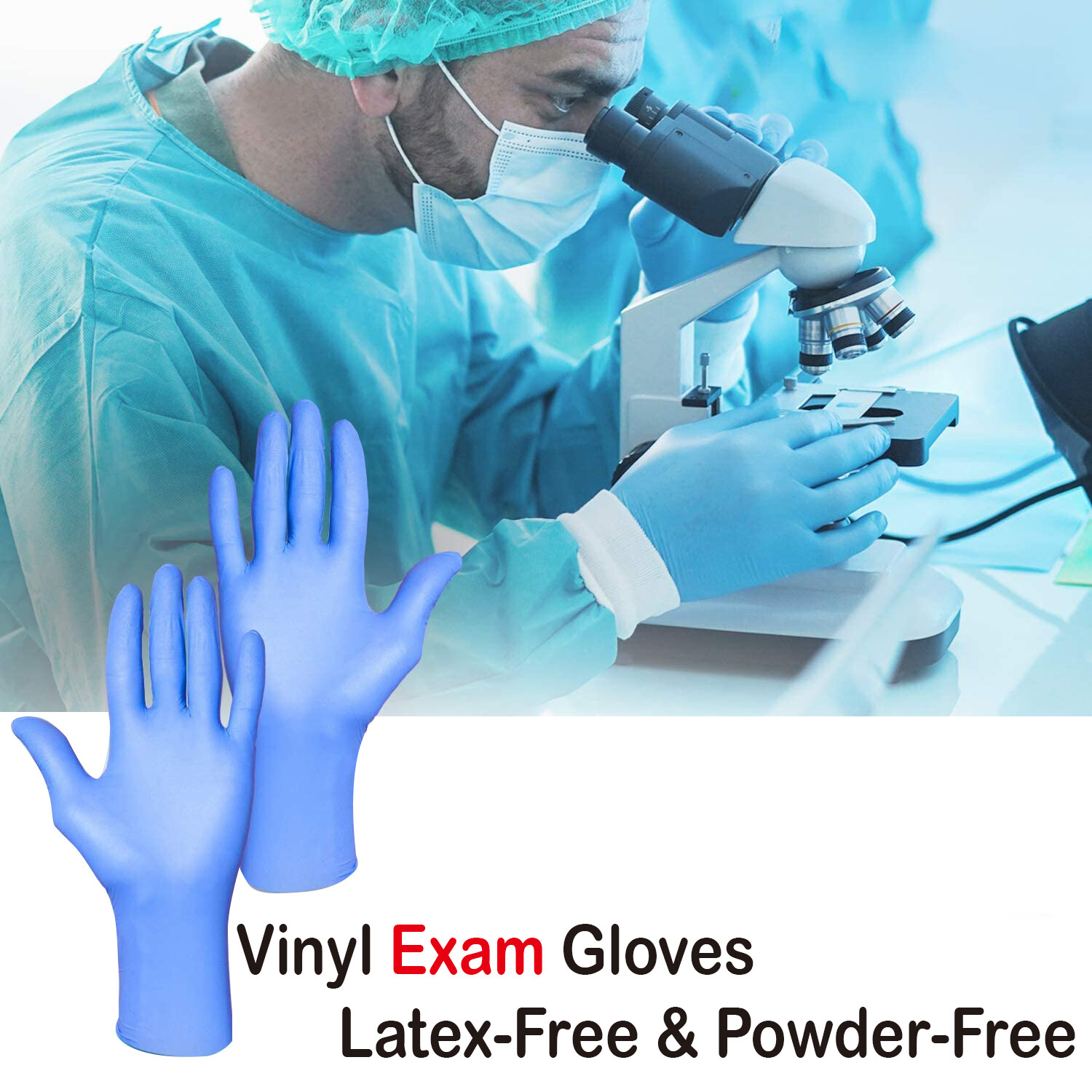 1000PCS Basic Blue Vinyl Synmax Exam Gloves M-SIZE