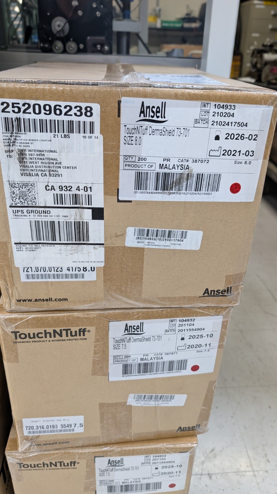 TouchNTuff Cleanroom Gloves DermaShield ANSELL 73-701 Size 8 Box 200 Exp: 2025