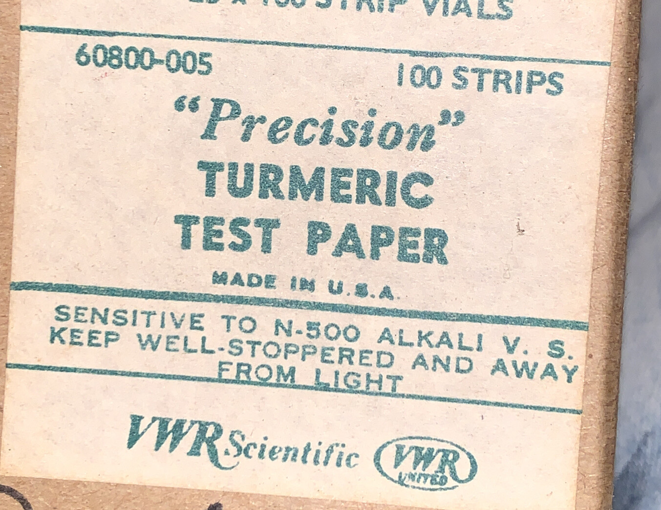 VWR Scientific Precision Turmeric Test Paper 200 Strips, Made In USA
