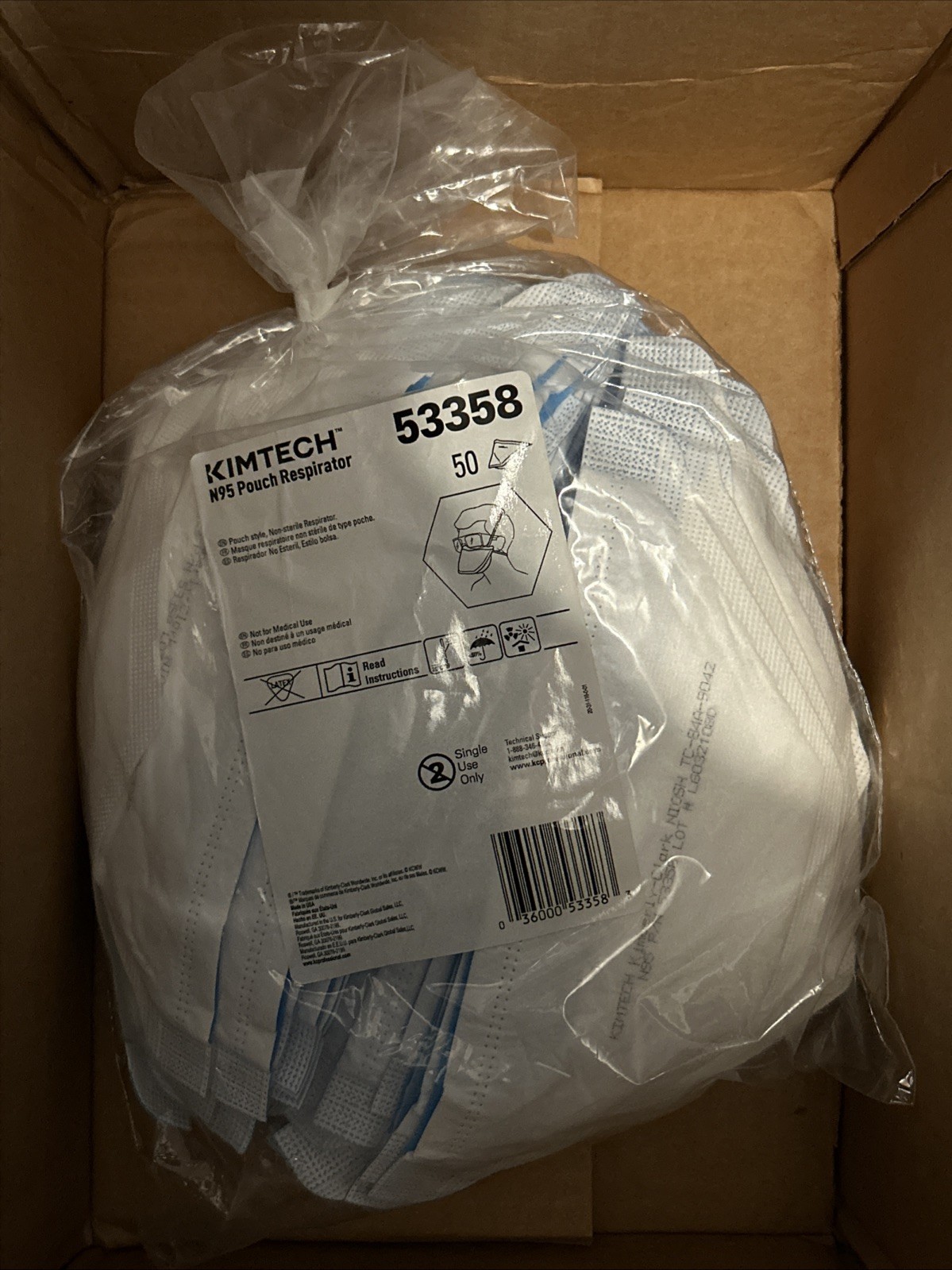 Kimberly-Clark KIMTECH N95 Pouch Respirator 53358 Regular Size Pack of 50