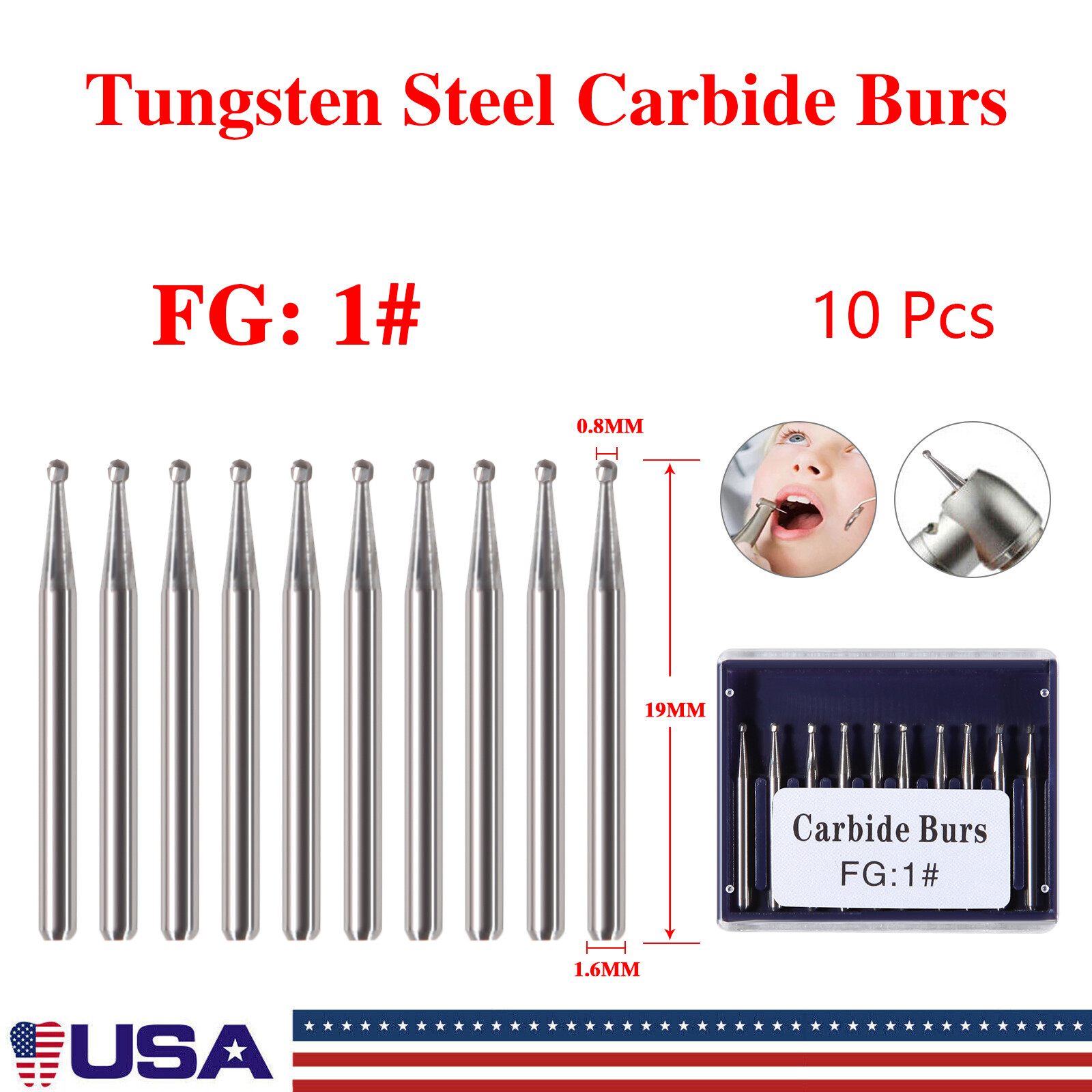 10PCS/Pack Dental Handpiece FG Bur Tungsten Carbide Round/Straight Fissure Burs