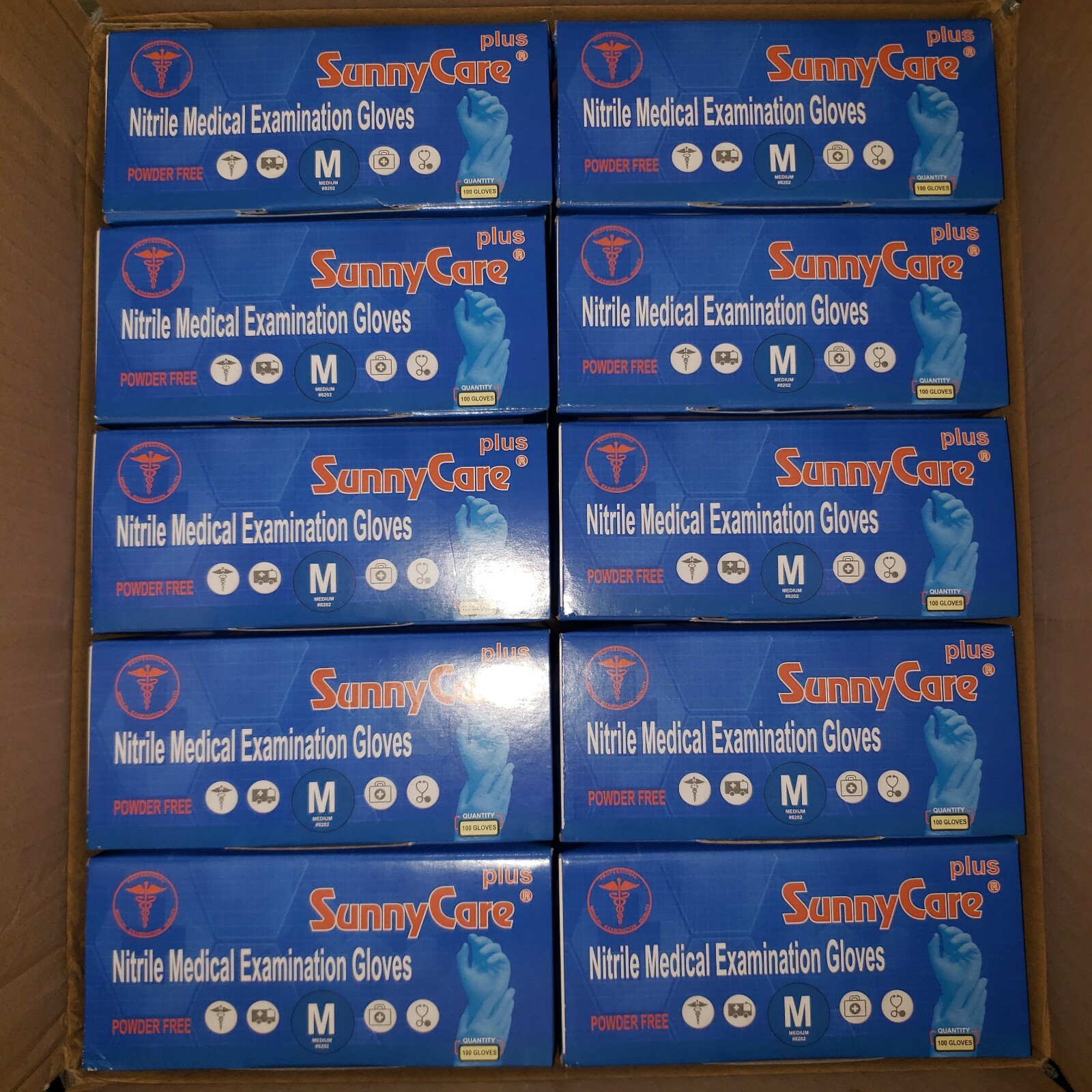 SunnyCare Nitrile Medical Examination Gloves – 1 CASE (10 boxes of 100) – Medium