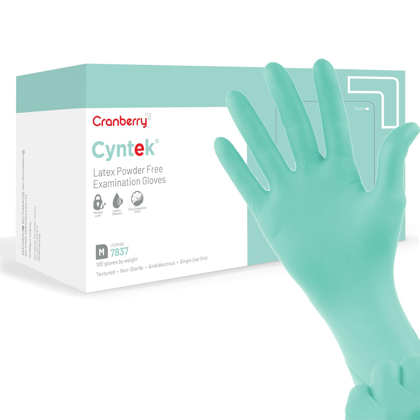 Cranberry USA CR7837 Cyntek Latex Powder Free Exam Gloves, Medium, Green (Pac…