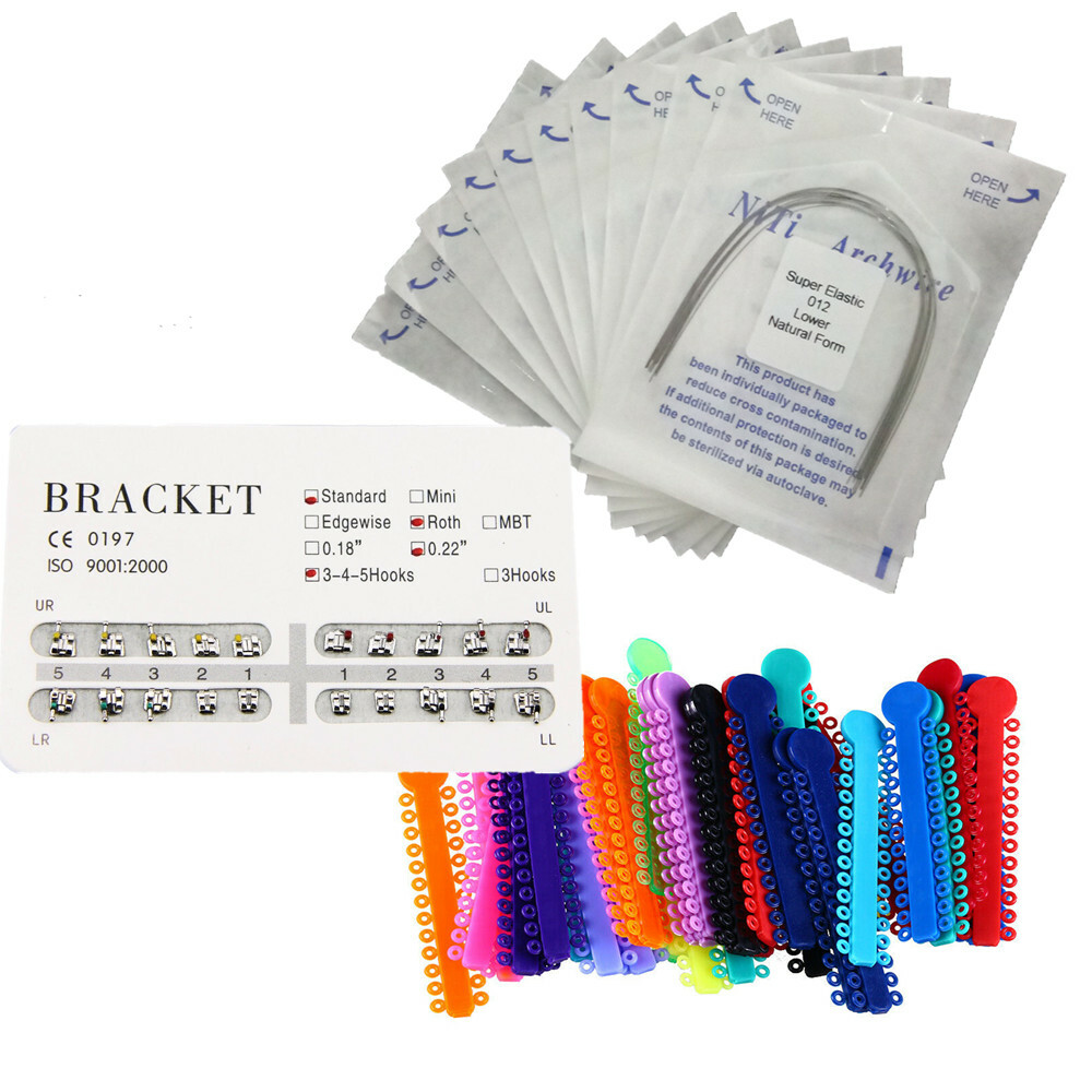 Dental Orthodontic Kit Bracket Roth 022 Elastics Arch Wire NiTi Ligature Ties