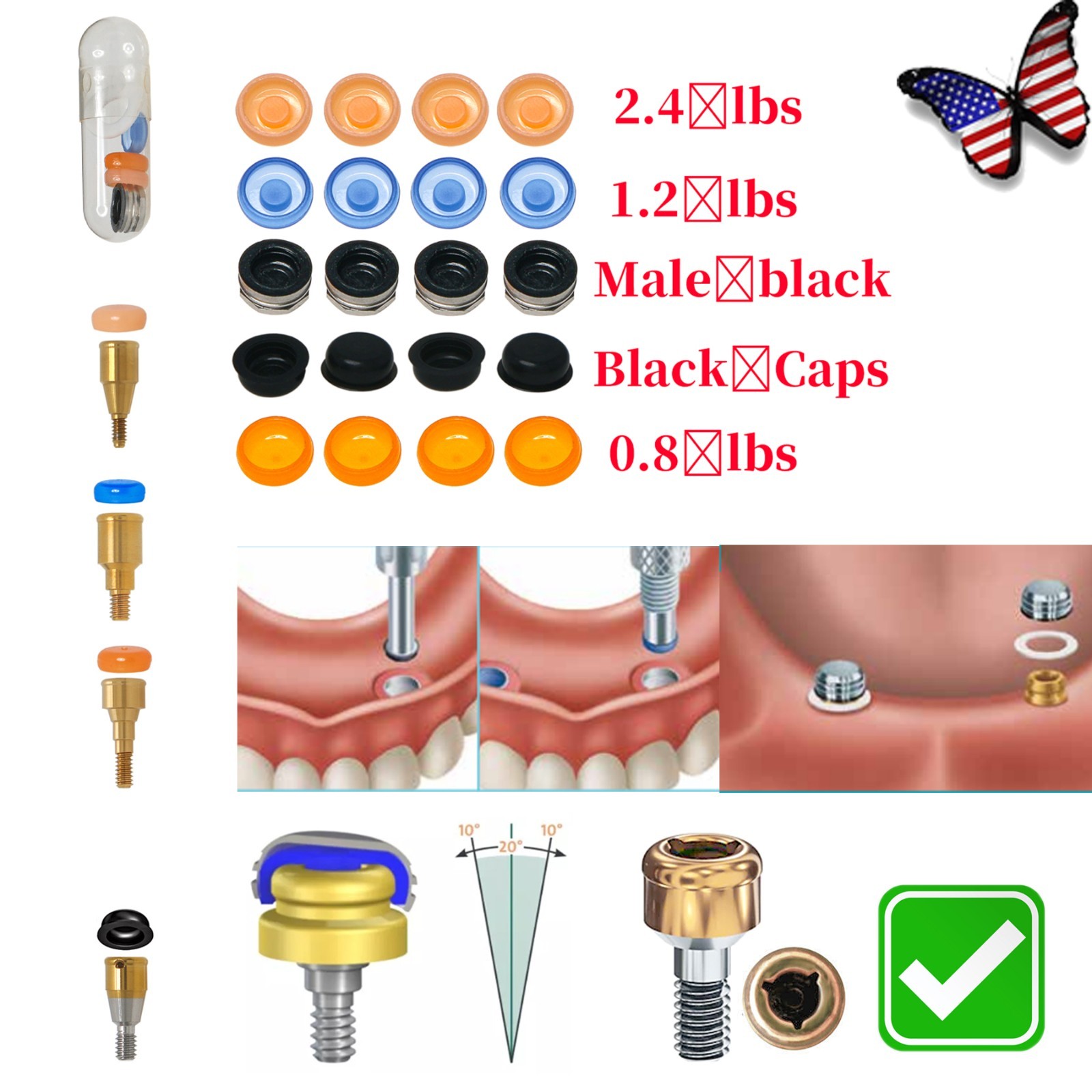 Locator Male Processing Package Retention Cap Inserts For Overdenture Abutment