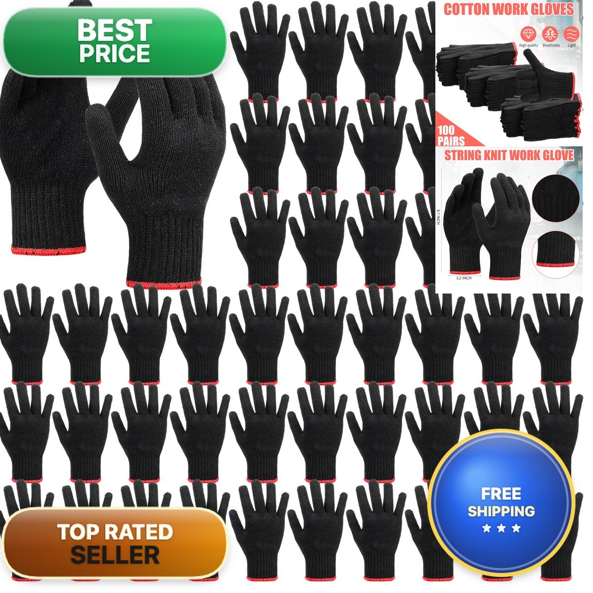 Sintuff 100 Pairs Gloves Cotton Liners For Bbq String Knit Polyester Safety
