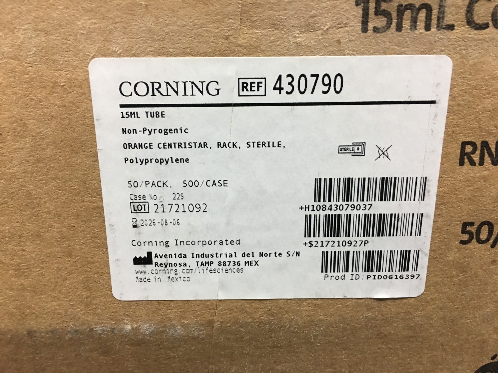 Corning REF 430790 Centrifuge Tubes Rack Packed W CentriStar Cap 15mL Case
