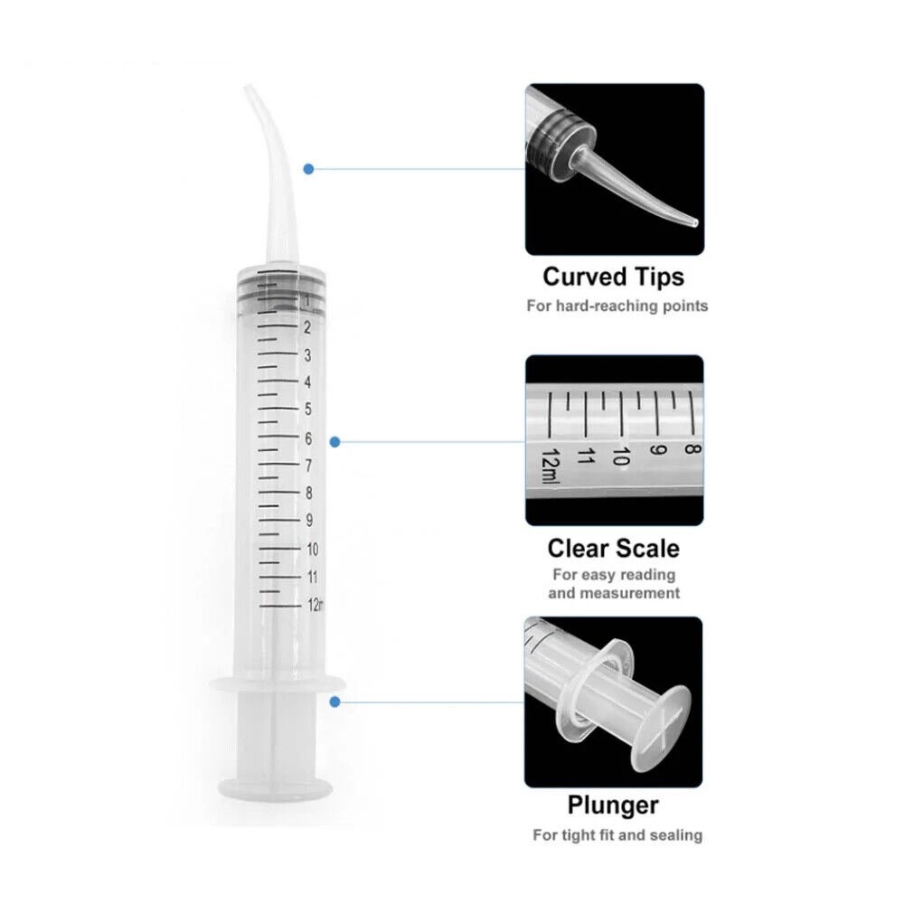 Dental Disposable Oral Irrigation Syringe Curved Tips 12cc with Measurement