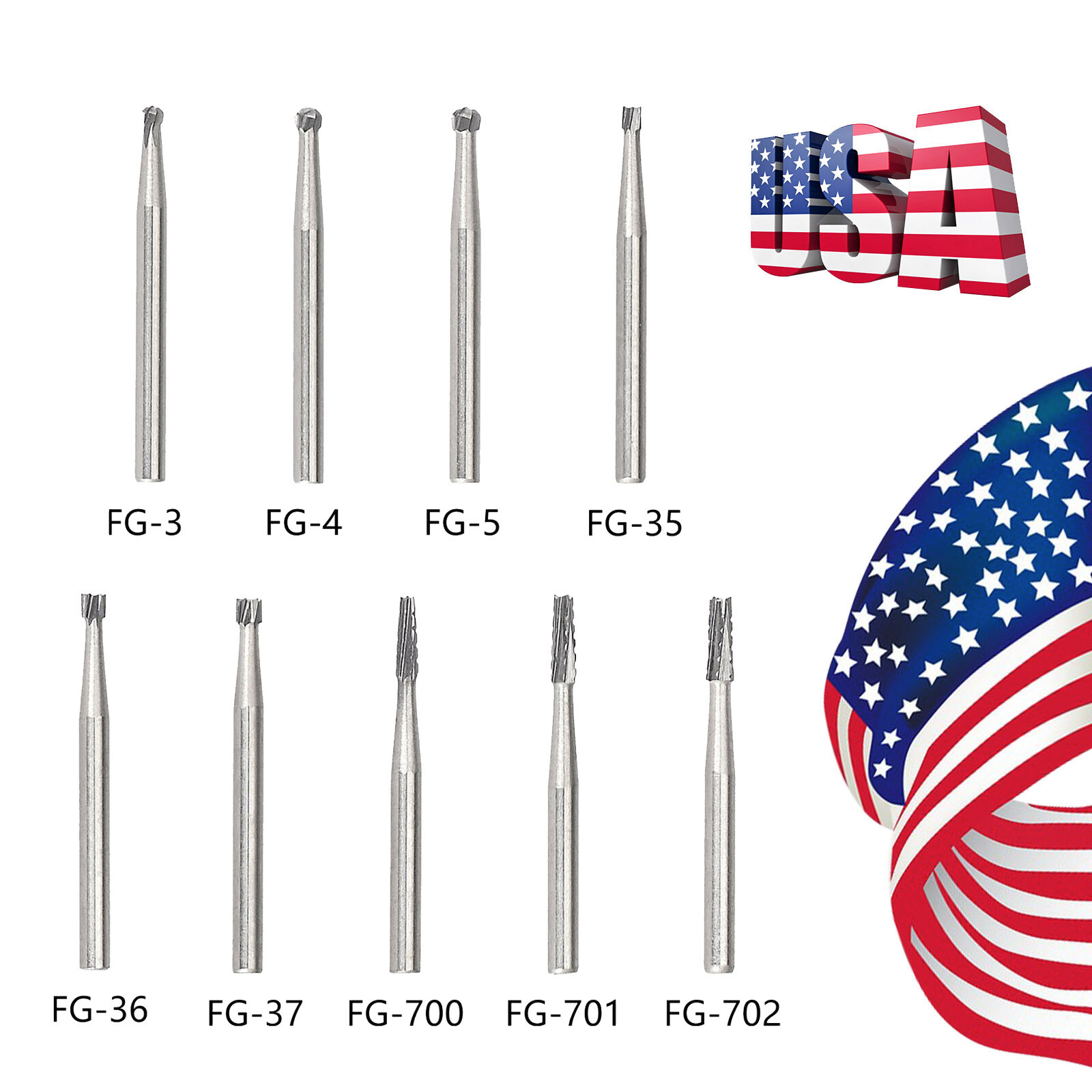 10-100Pcs Dental Round Carbide Steel Drills Burs FG Bur for High Speed Handpiece