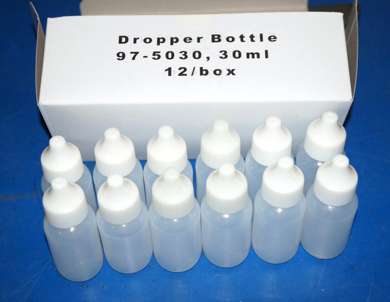 CASE of 12: LDPE Squeezable Plastic Dropper Bottles 1-oz (30 mL) w/ White Cap
