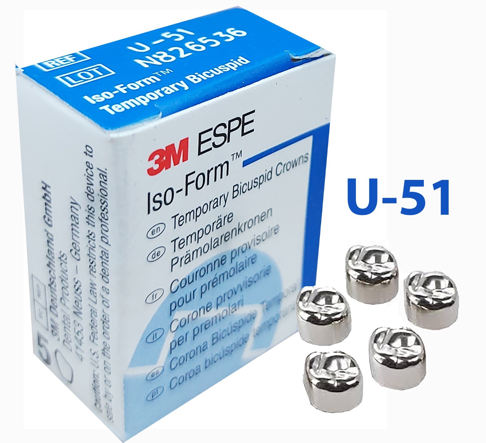 Temporary Bicuspid Crowns ISO-Form, 3M, 2+1 FREE Box, 5 ct/Box, FREE Shipping