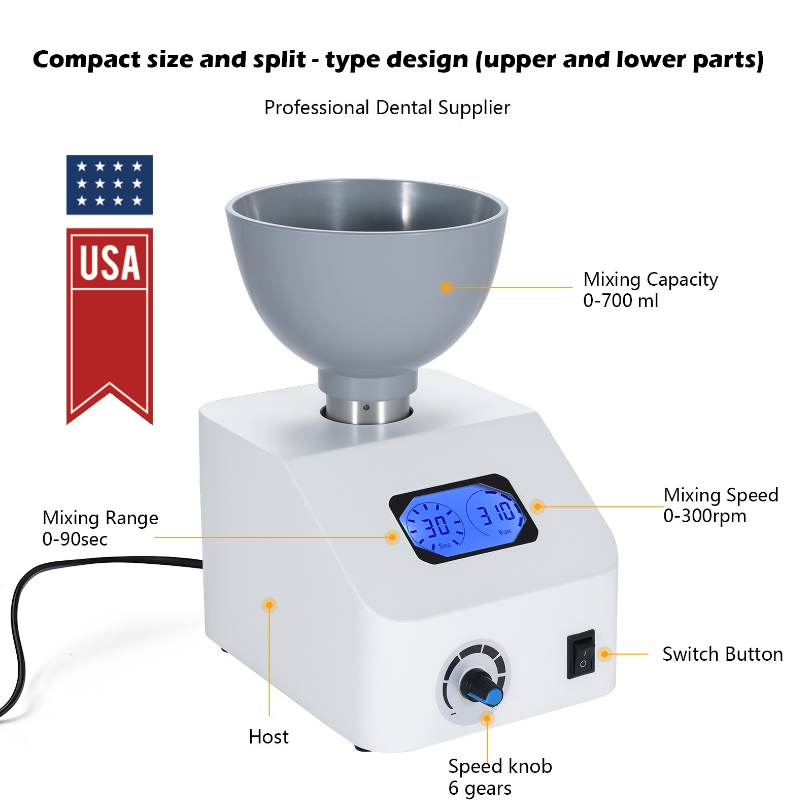 Automatic Dental Alginate Impression Materials Mixer 0–300RPM Lab Electric Mixer