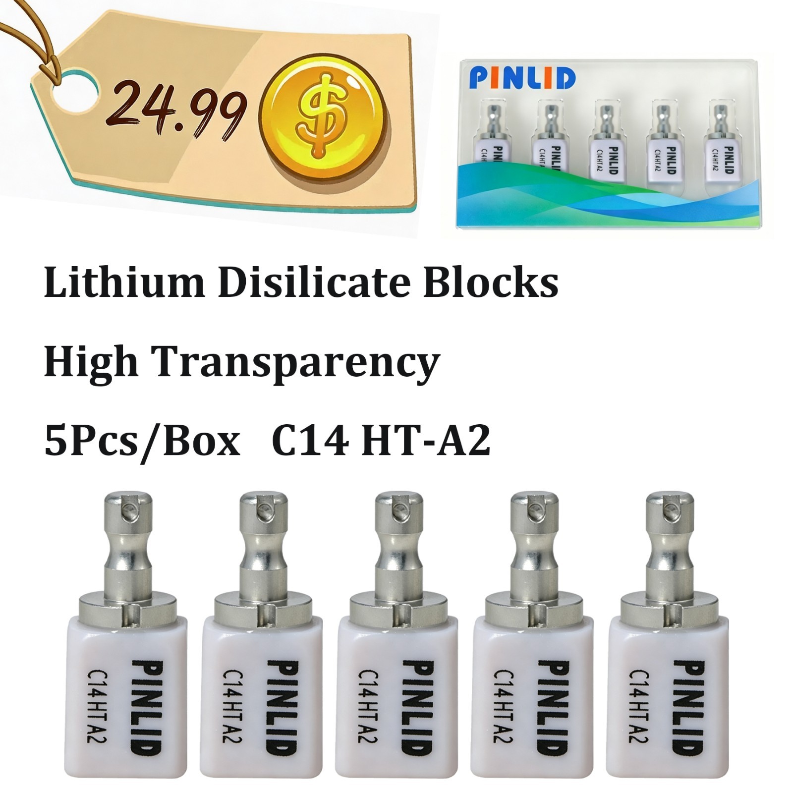 US C14 HT-A2 Crown Veneer Dental Lithium Disilicate Blocks Emax CAD/CAM CEREC