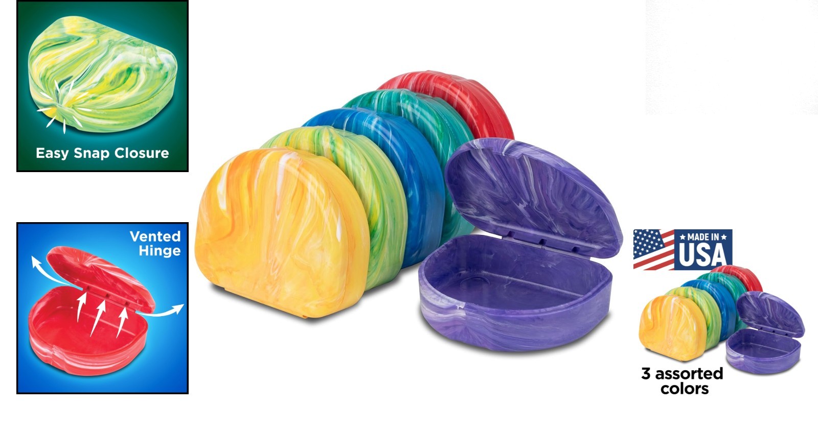 3 Pack Assorted Marble Retainer Cases – Perfect for Aligners & Mouth Guards