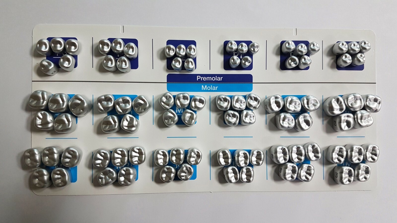 90pcs: DENTAL ALUMINUM TEMPORARY CROWNS (Premolar 6sizes + Molar 12sizes) *5pcs