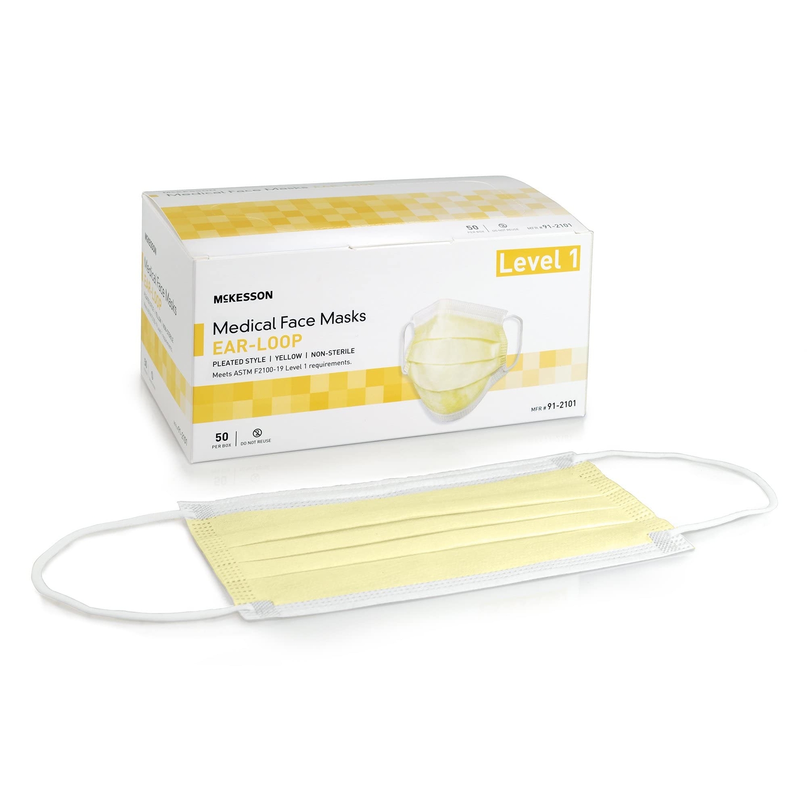 McKesson Yellow Safety Face Masks Pack of 50 Level 1 Barrier Protection