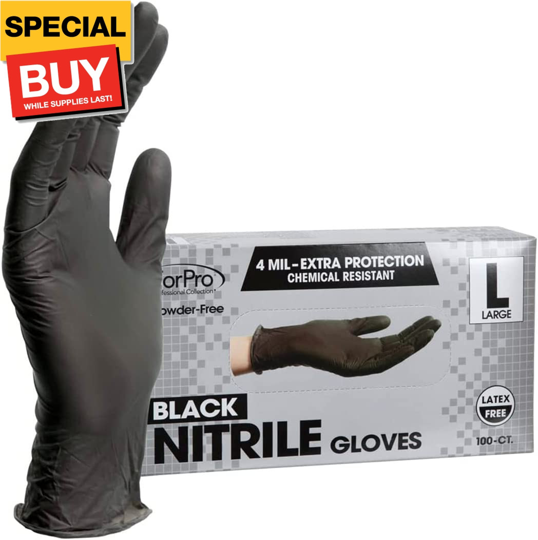 Disposable Nitrile Gloves, Chemical Resistant, Powder-Free, Latex-Free, Non-Ster