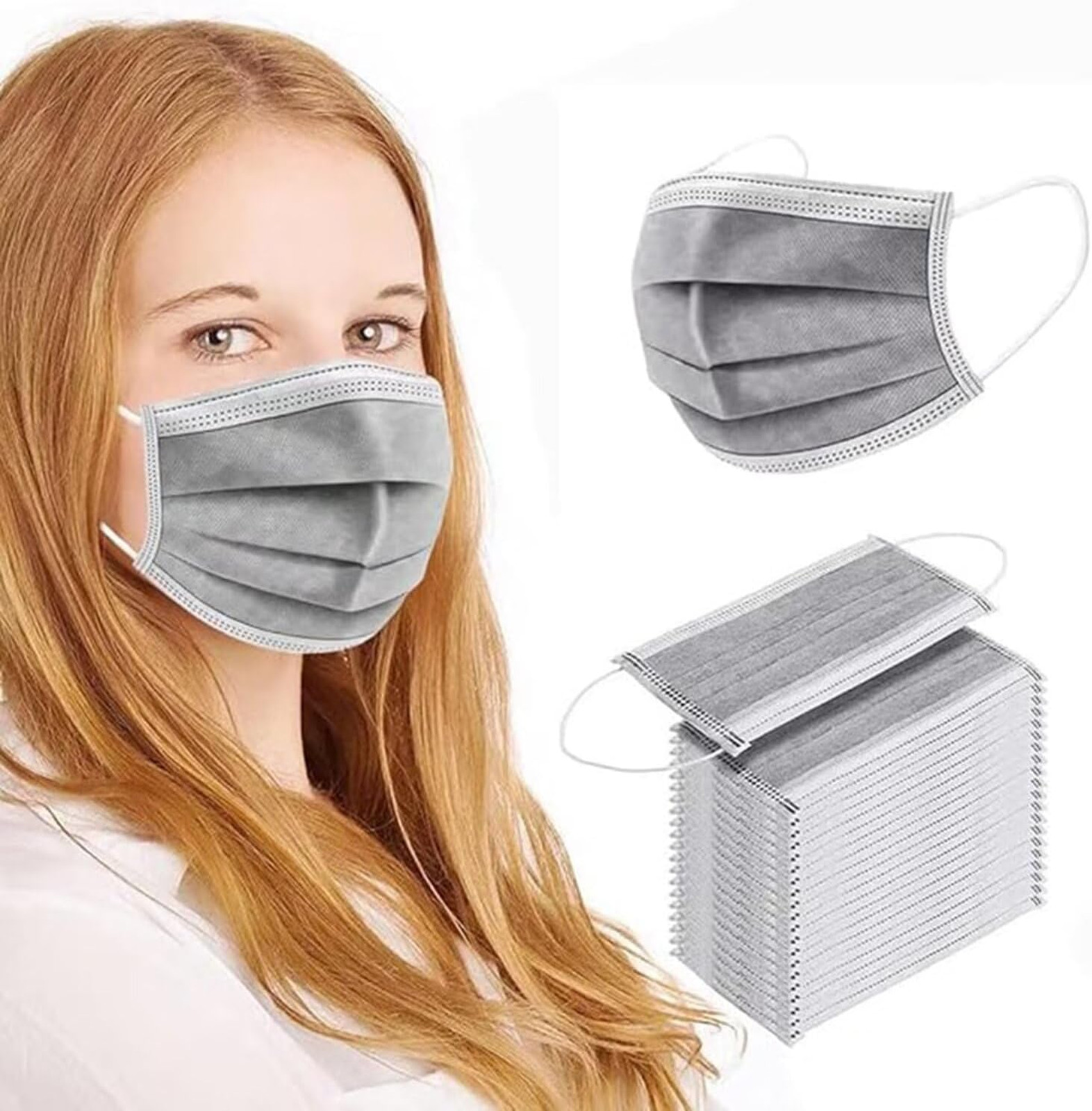 Disposable Face Mask 100PCS Non-woven Fabric 3 Ply Breathable Mask Grey for
