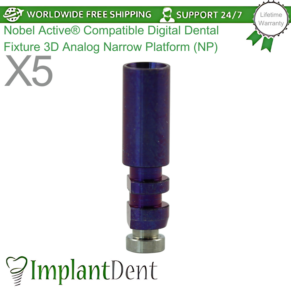 5x Nobel Active® Compatible Digital Dental Fixture 3D Analog Narrow Platform NP