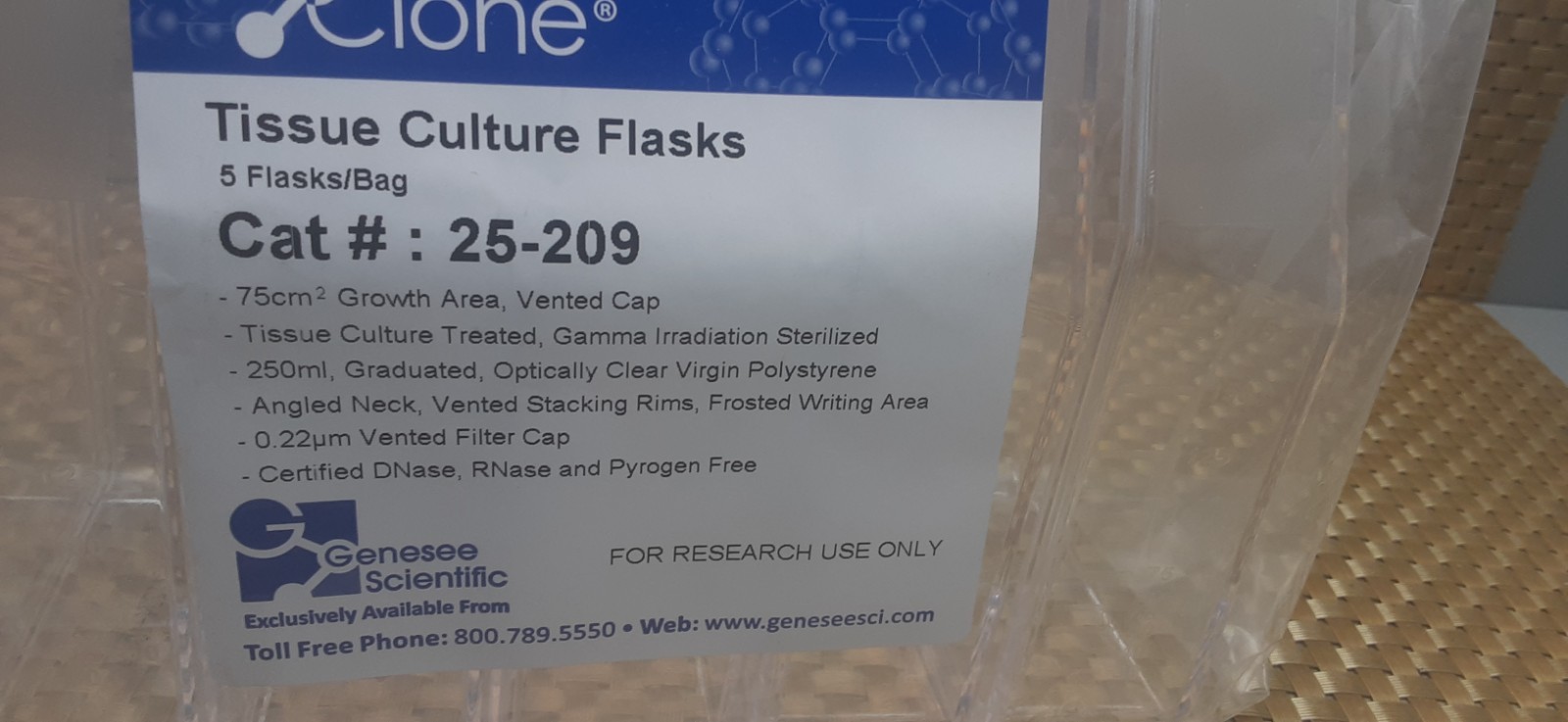 Genesee Scientific GenClone 250ml Tissue Culture Flask Polystyrene (5) 25-209