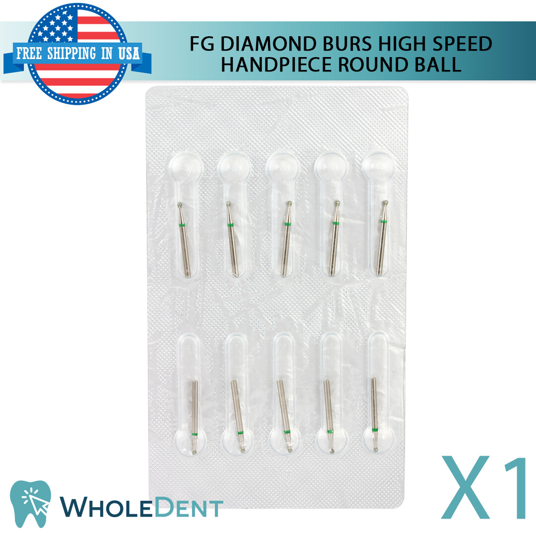 FG Diamond Burs Dental High Speed Handpiece Round Ball Head 10Pcs Sterile