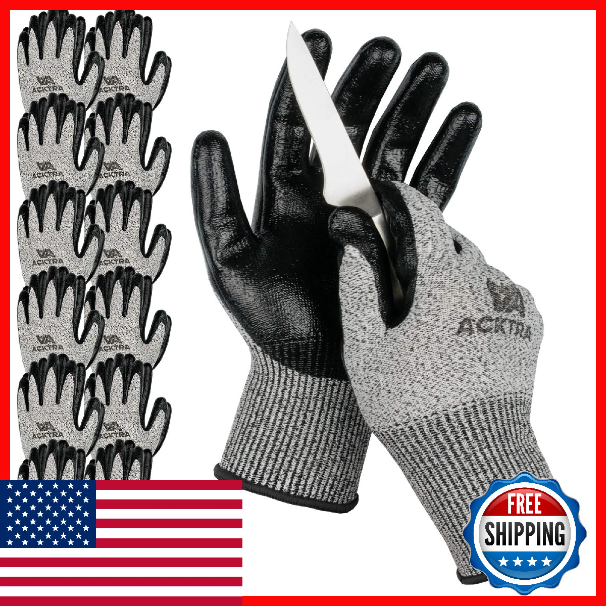 Acktra Wg012 Level 5 Cut Resistant All Purpose Safety Work Gloves 12 Pairs
