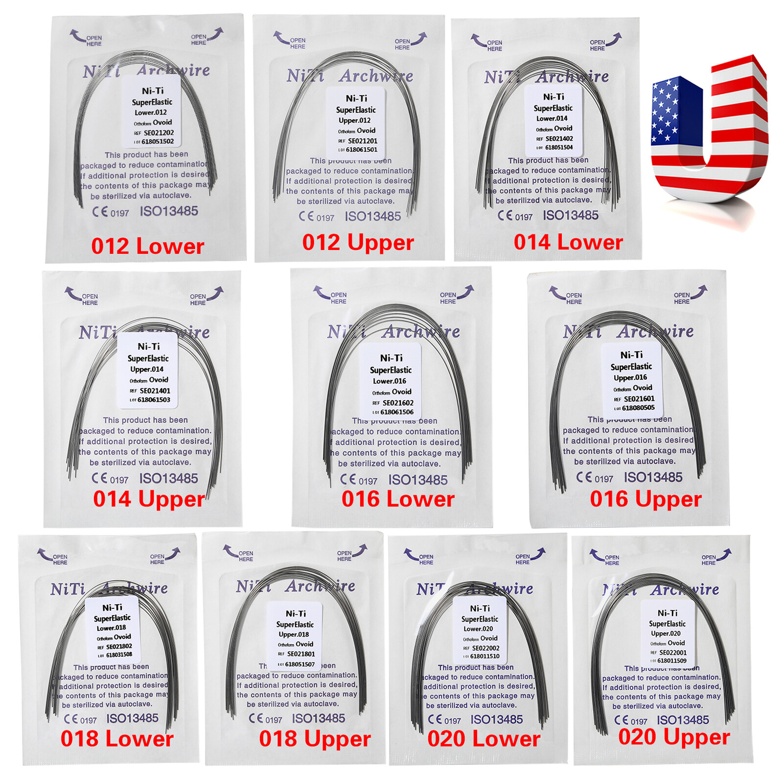 10Packs Dental Orthodontic Super Elastic Niti Arch Wire Round Ovoid Form 8.5USD