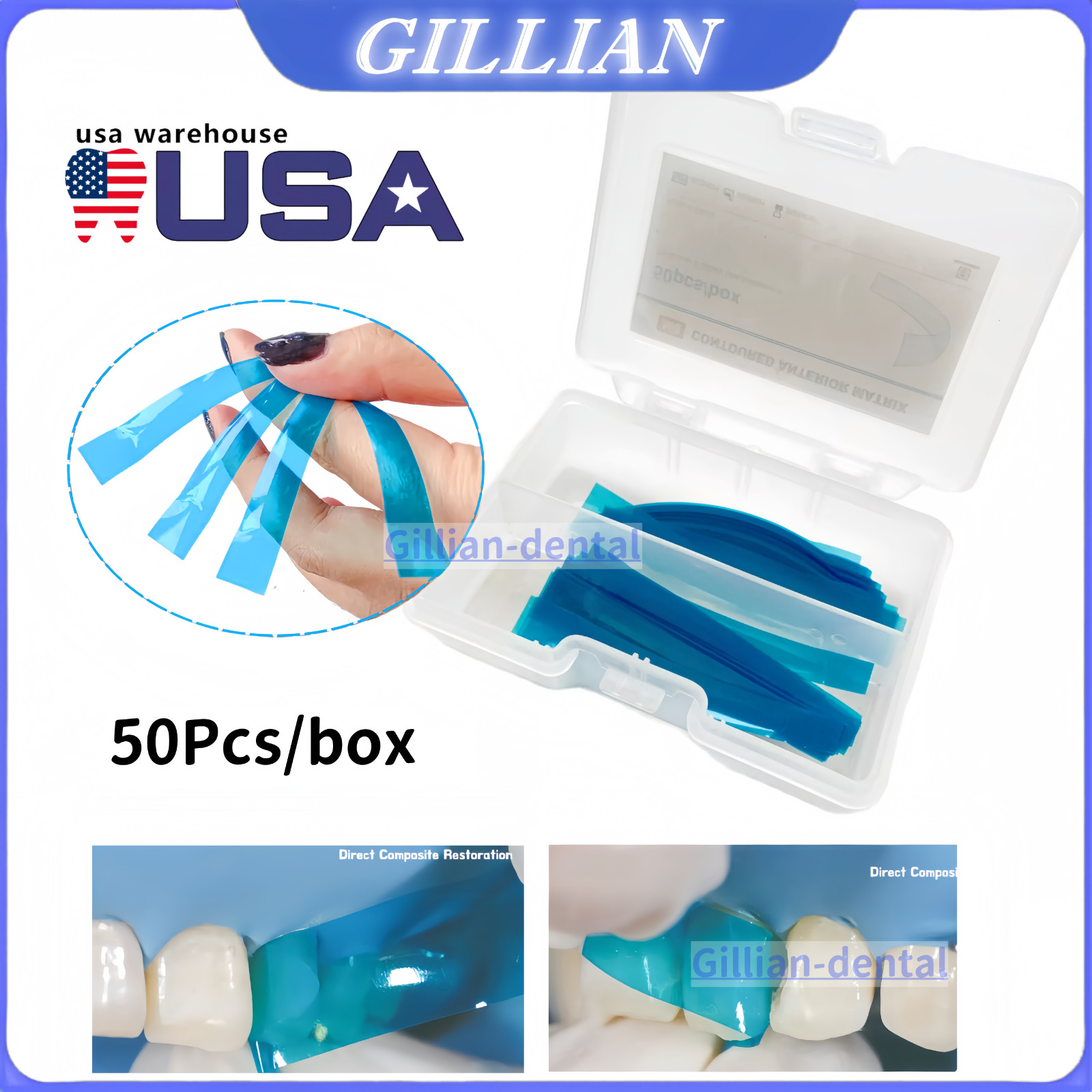 Dental Contoured Anterior Matrix Restoration Matrices Blue Strip M8 0.05mm