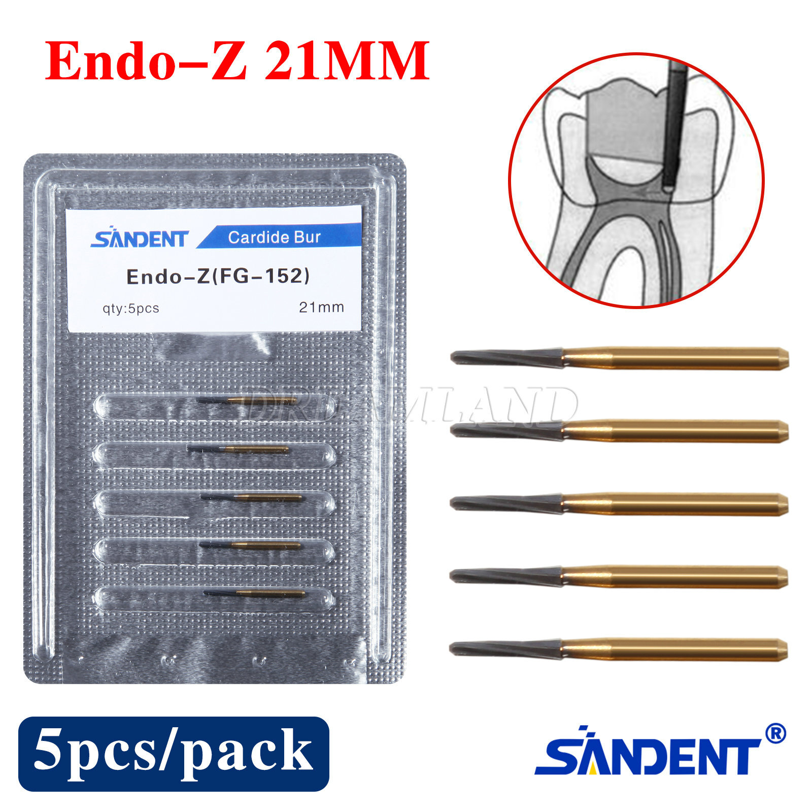 1-10 pack Dental Drill Carbide Tungsten Steel Trim Finishing FG ENDO-Z Burs 21mm