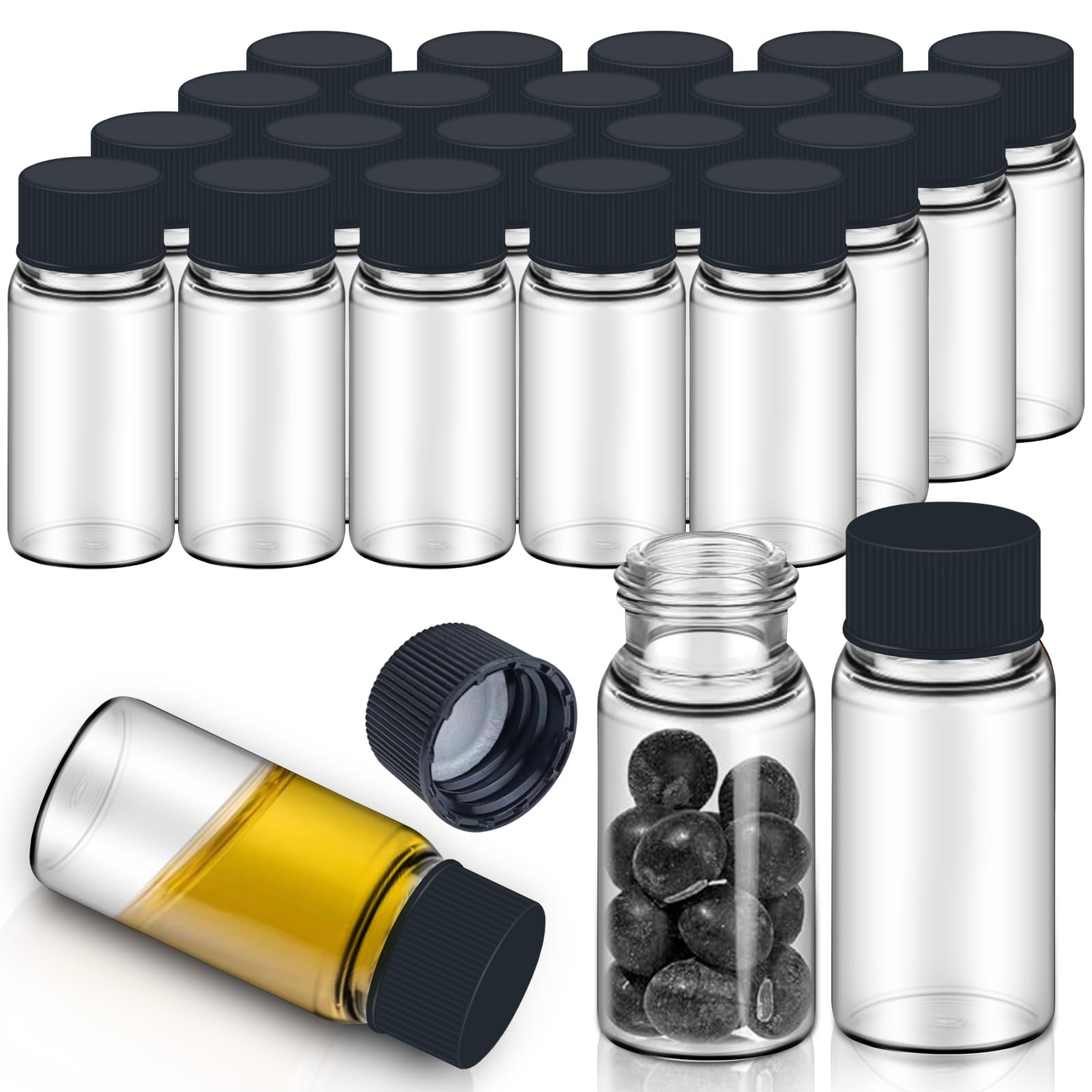 0.3Oz/10ml Clear Glass Vials with Screw Cap, Glass Sample Vial with PE Stopper