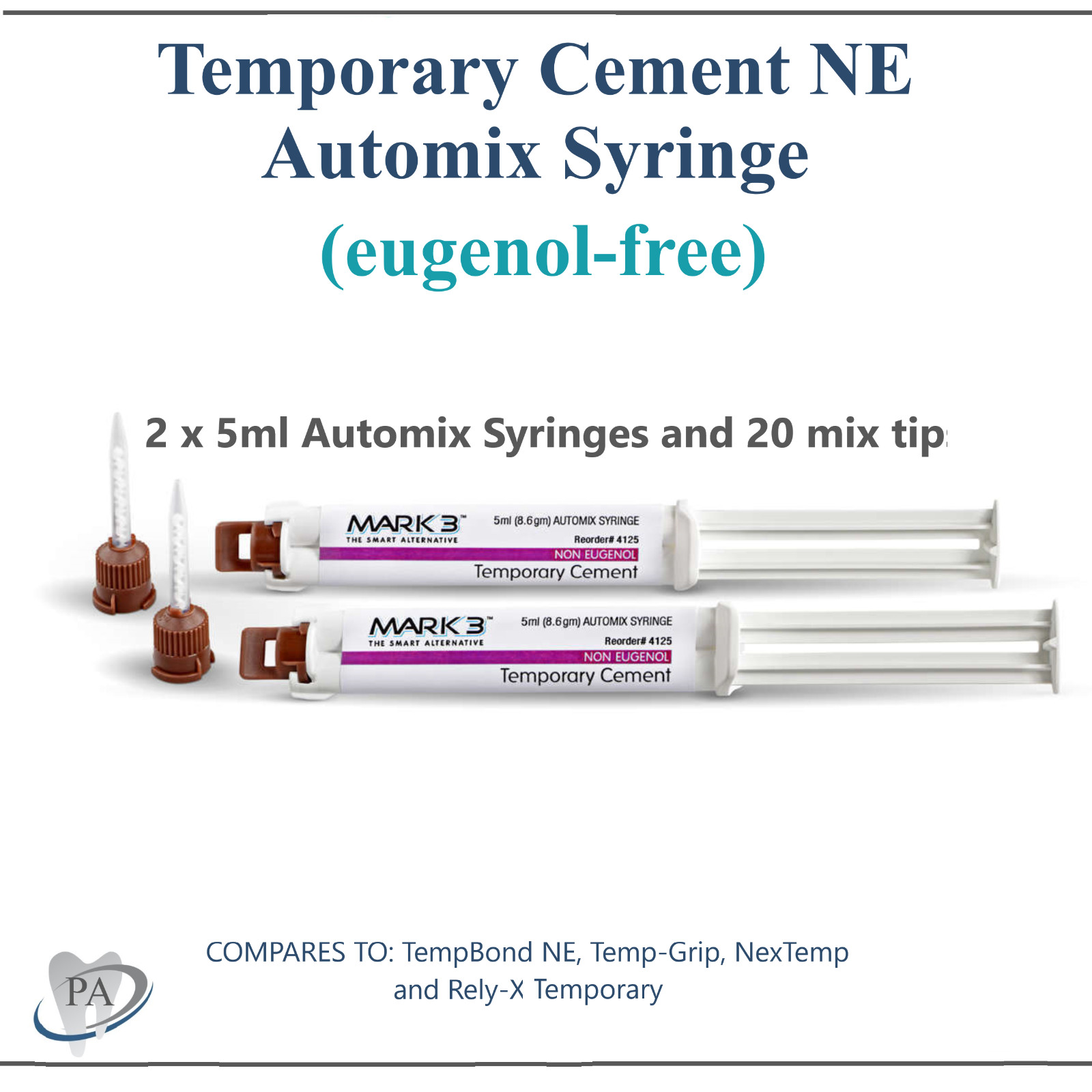 Dental Temporary Cement NE Automix Non-Eugenol, 2 x 8.6gm Syringe + 20 Tips