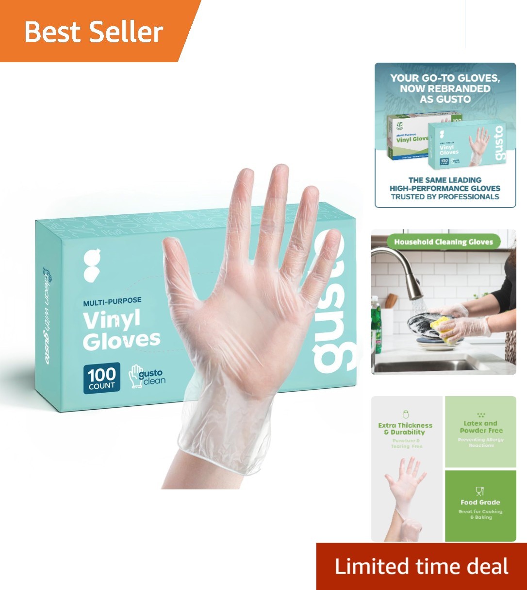 Disposable Vinyl Gloves – 100 Count, BPA-Free, Latex-Free for Cooking & Cleaning