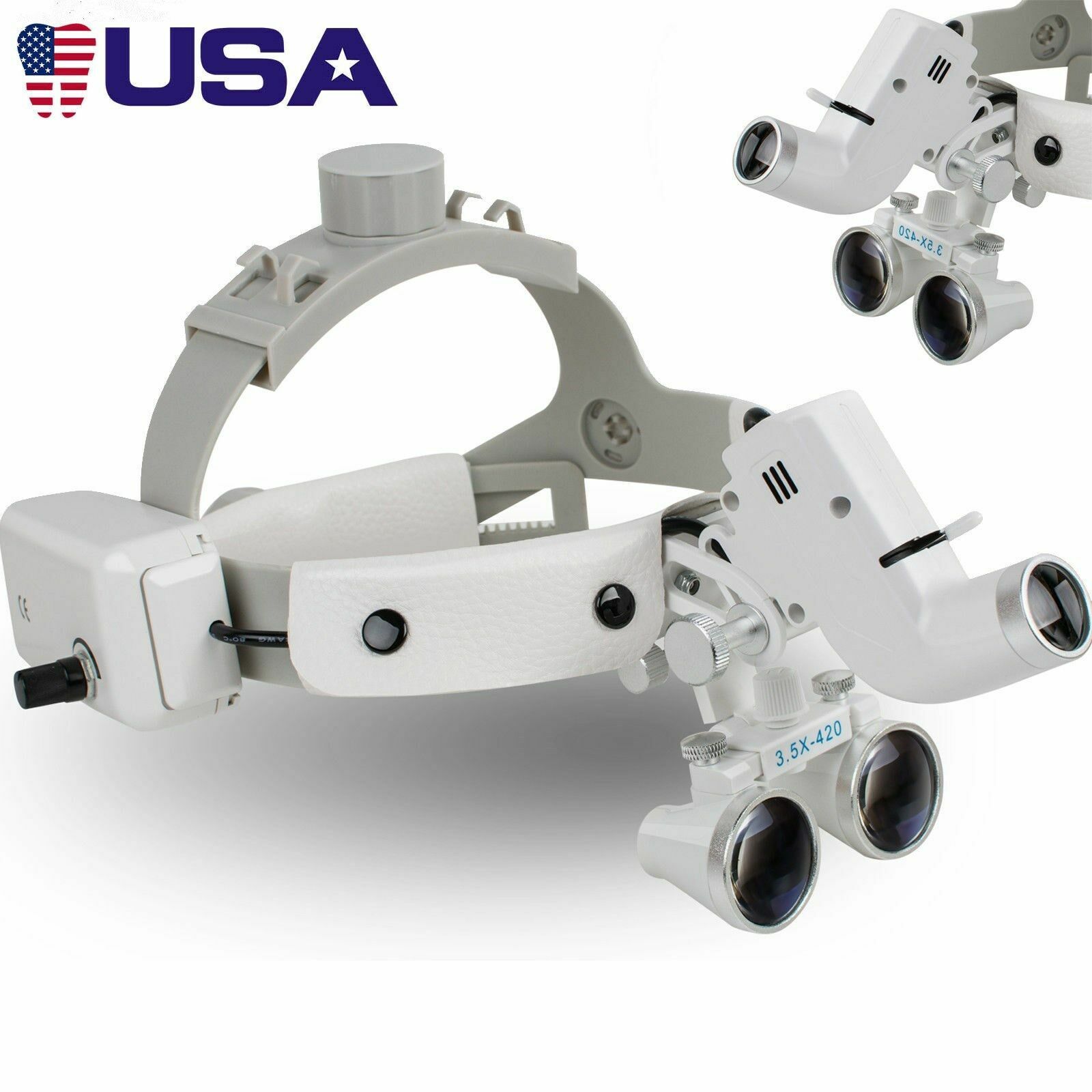 Dental Medical 3.5X Binocular Loupes Magnifier 280-380mm + 5W LED Head Light US