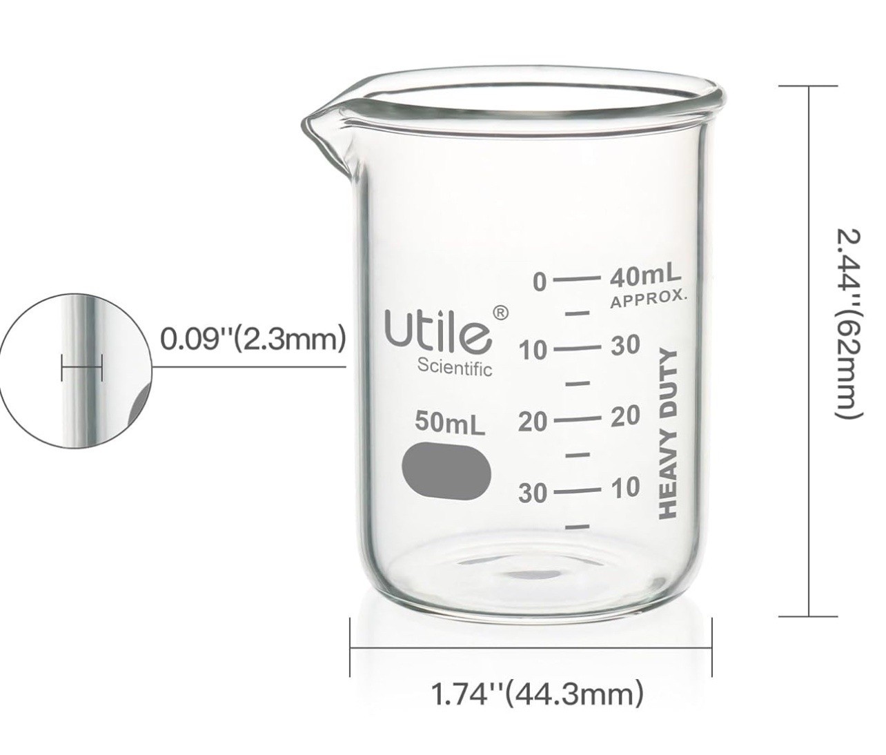 Utile 16.9oz(500ml) Low Form Glass Beakers Borosilicate 1 Piece
