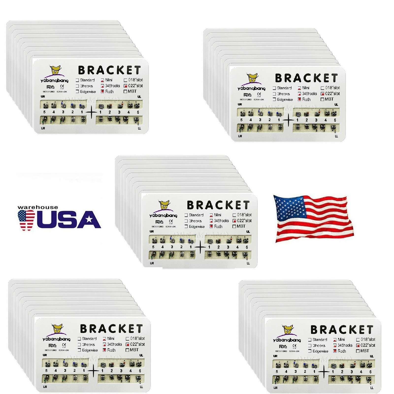 50x Dental Orthodontic Metal Braces Bracket Mini Roth 0.22″Slot 345 Hooks #2 USA