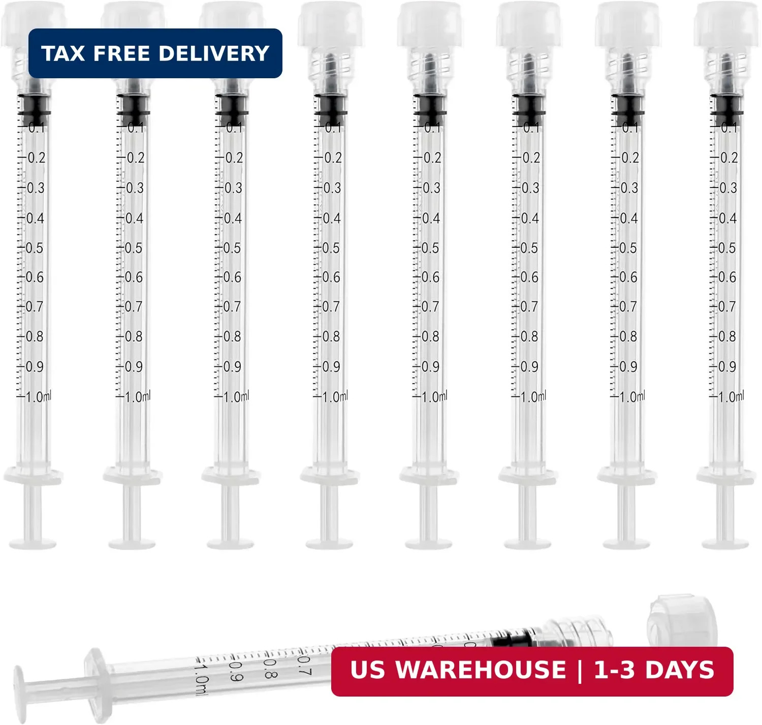 1mL Syringes without Needle, Luer Lock Syringe with Cap, Sterile Individually Wr